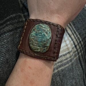 Handmade Leather turquoise cuff